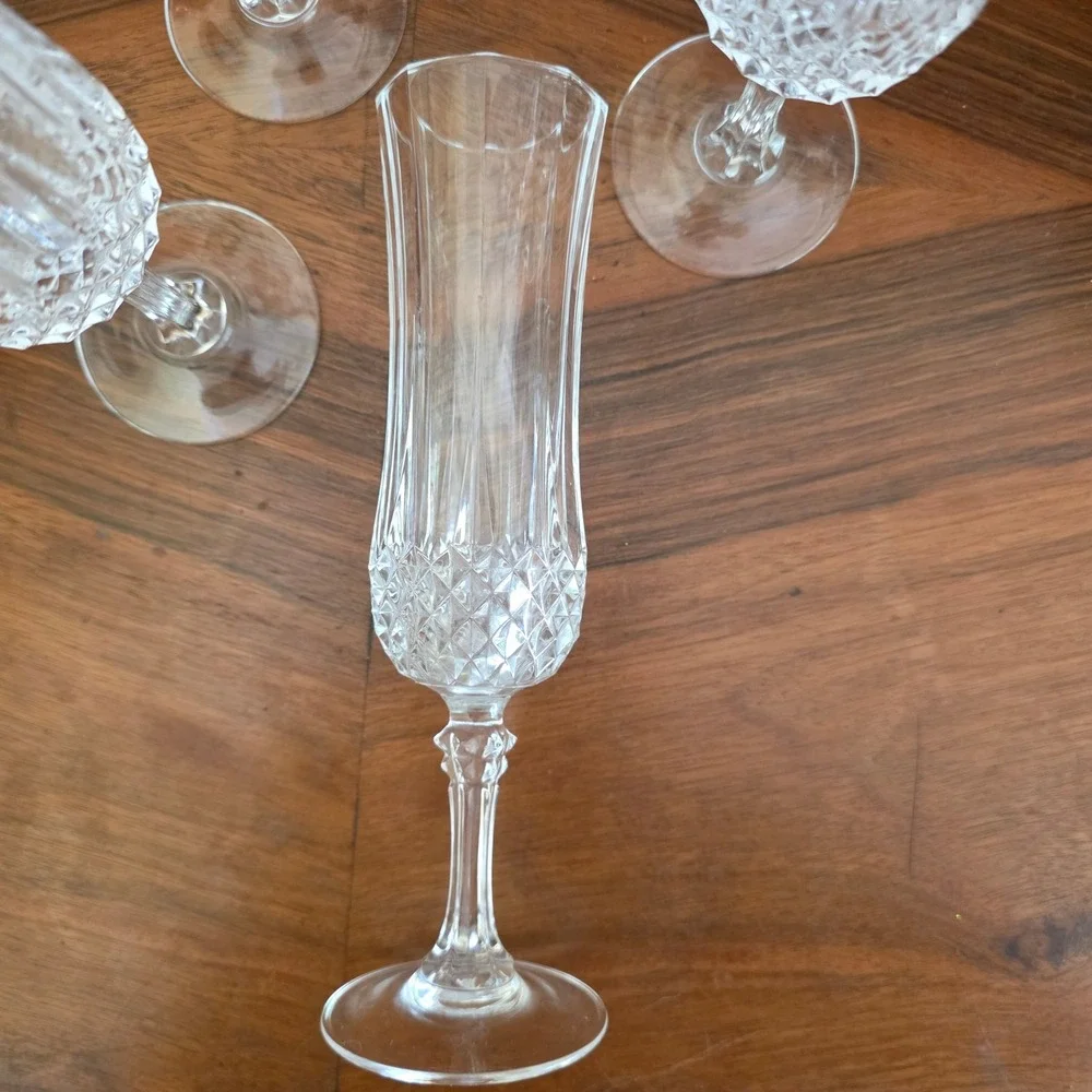 CRISTAL D'ARQUES Longchamp Crystal Champagne Flutes Set 4 French‎ Stemware
